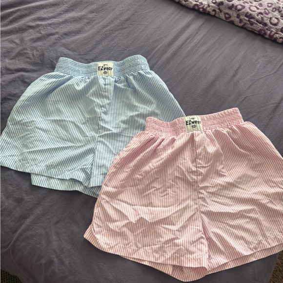 SHEIN Pants - SHEIN Women's Striped Shorts - Blue and Pink